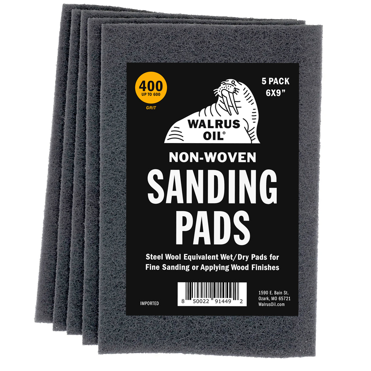 NonWoven Sanding Hand Pads, 400 Grit Walrus Oil